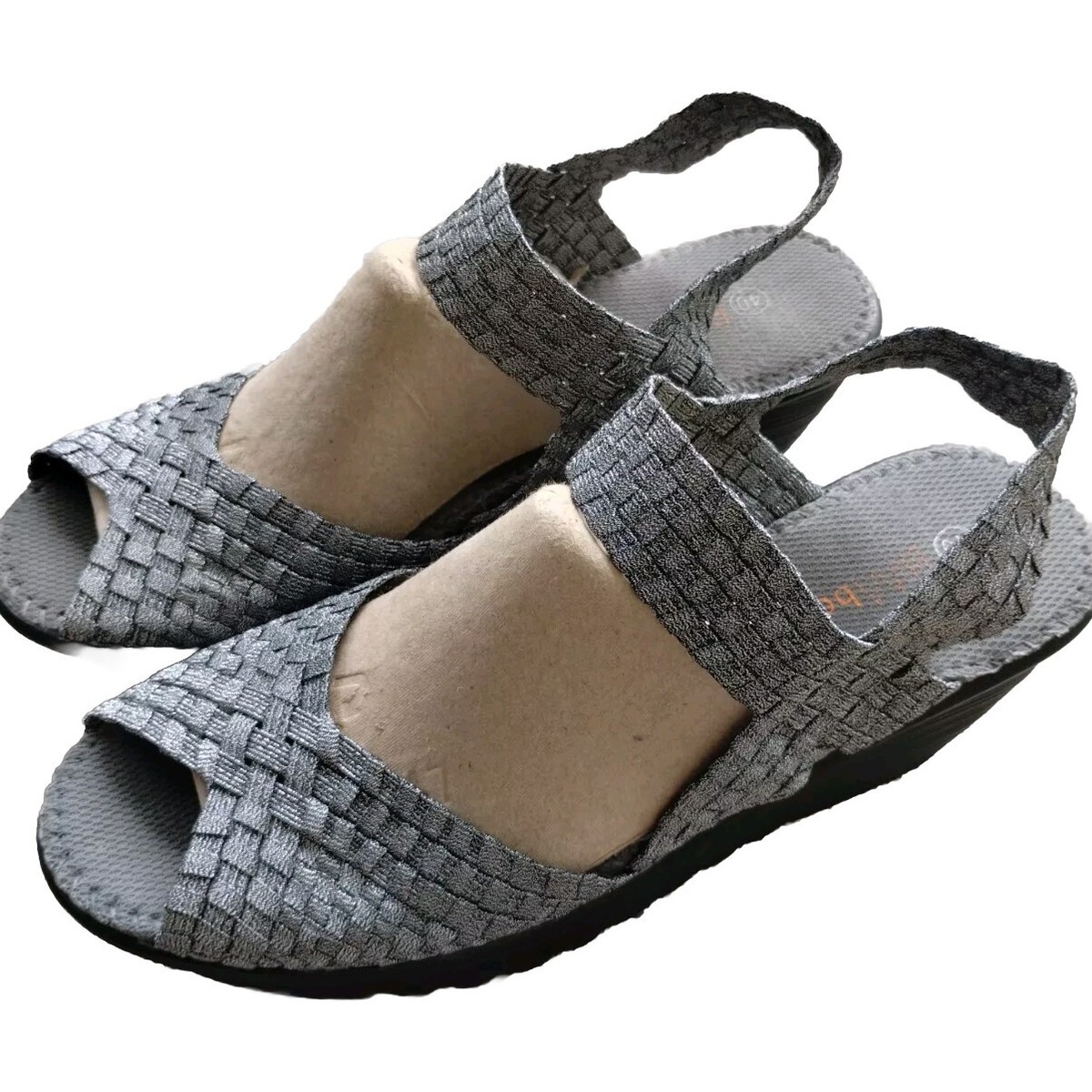Bernie Mev Kent Silver Stretch Woven Knit Wedge Sandals Size