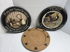 Vintage Country Rustic Primitive Wooden Large Decorative Plates Goose Crock Star