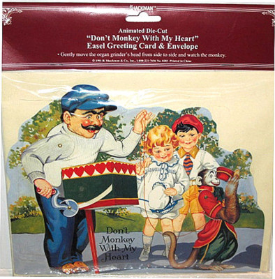 Valentines Day Card Retro 1920's ORGAN GRINDER & MONKEY Stand-up Display MINT!