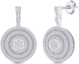 Authentic 3ct Round & Baguette-Cut Natural Diamond Multi-Row Drop Earrings In 925 Sterling