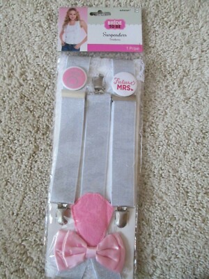 BRIDE TO BE SUSPENDERS FUTURE MRS SASSY CLASSY SILVER PINK LACE