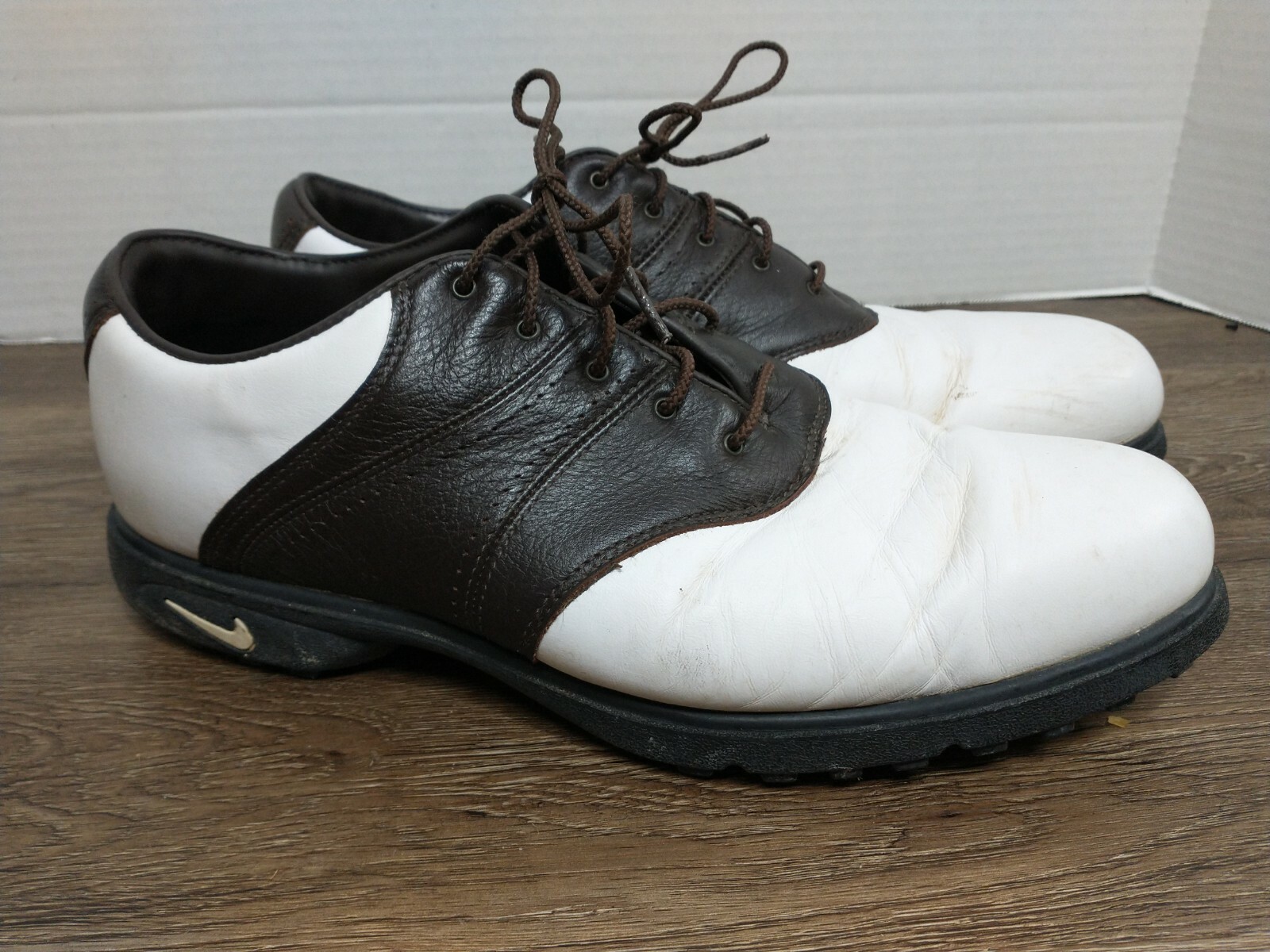 Nike Air Wickie Last Men's Golf Shoes White Brown Lea… Gem