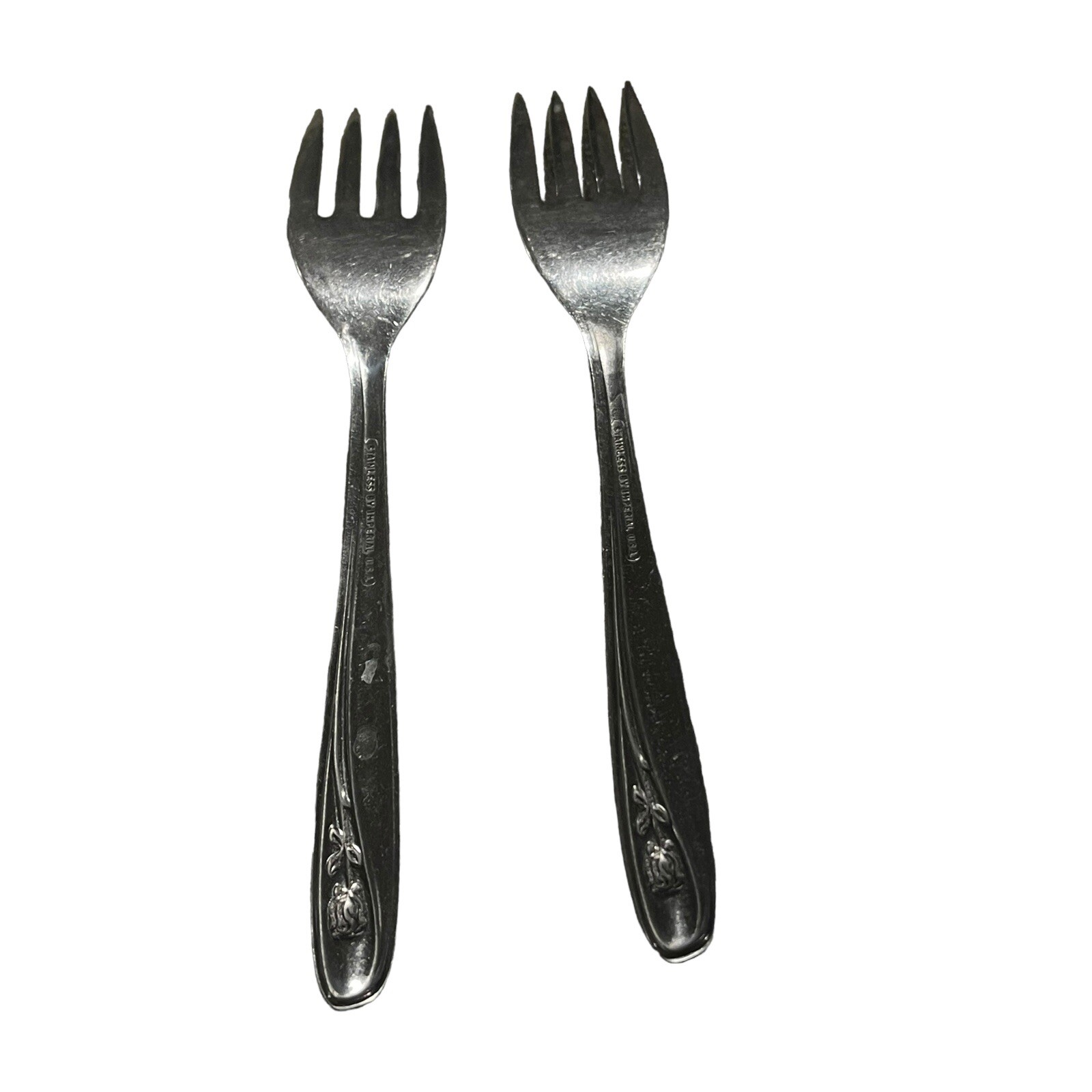 Stainless by Imperial USA Flatware Replacement Salad Forks  (2) Single Rose