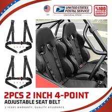 2X 4 Point BLACK Car Racing Bucket Seat Belt Harness Adjustable Universal Design