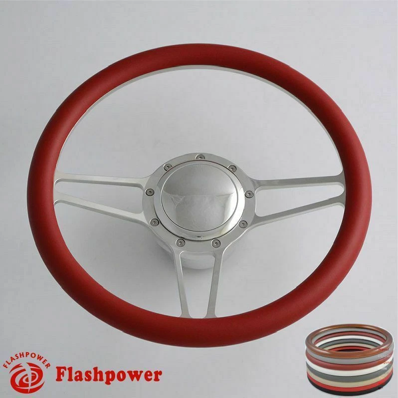 14'' Billet Steering Wheels Red Half Wrap Muscle Car Chevette Brookwood Biscayne - Image 3 of 4