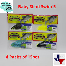 Bobby Garland Crappie Baits 2.25" Baby Shad Swim'R 4 Pcks of 15pcs Soft Plastic