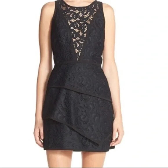 BCBG MaxAzria Hanah Layered Lace Mini Dress in Black / Dark Navy Blue -  Size 2