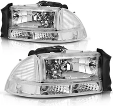 For 1997-2004 Dodge Dakota Durango Chrome Clear Headlights Head Lamps Left+Right