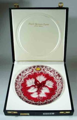 Royale Germania Plate/Bowl, Red/Purple Cut To Clear Crystal Bohemian