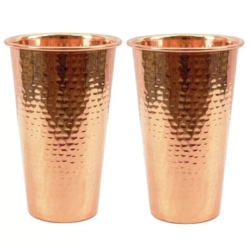 100% Pure Copper Water Glass Beautiful Hammered Drinking Tumbler Set Of 2 PCS - Picture 1 of 3
