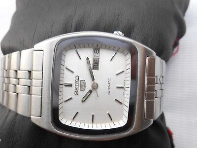 Rare Vtg Ss Silver Dial Seiko 5 Tv Case Day Date Gents Automatic Wrist Watch Ebay