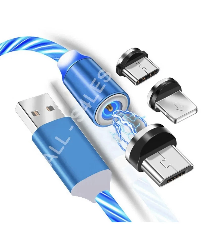 LED 3 in 1 Magnetic Charger Cable Fast Charging USB 2.4A For UNIVERSAL mobile  - Image 3 of 4