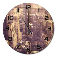 Runde Glas-Wanduhr Glasuhr Aus Glas Manhattan New York Schwarze Zeiger Fi60 Cm