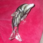 Crystal Glass Dolphin Figurine Paperweight Art Blown Gray Black Decorative 4.25" — photo 1