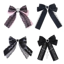 Sweet Girls Hairpin Heart Bow with Blingbling Rhinestones Ribbon Duckbill Clip