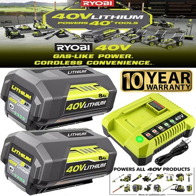 #ad #ad 8.0Ah Battery 40 Volt for Ryobi 40V Lithium OP40602 Battery with LED Charger $96.00