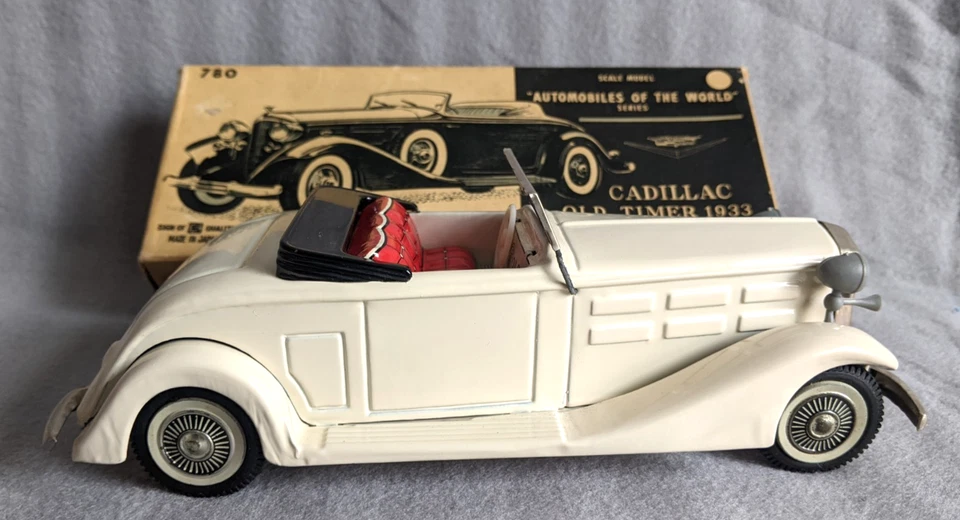 VTG MIB 1960s BANDAI JAPAN FRICTION 1933 CADILLAC WHITE W/BOX TIN METAL LITHO - Image 4 of 4