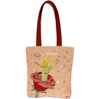 PETIT PRINCE STANDING ON A ROSE BELGIAN GOBELIN SHOPPING BAG, 33 CM X 36 CM