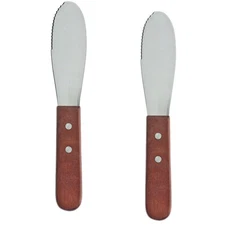 Set of 2 Stainless Steel Butter Knives with Wooden Handles for Spreading