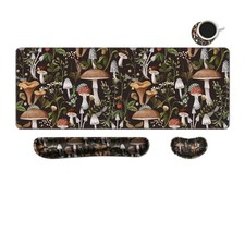 MIBITRI Keyboard Mouse Pad Set XXL W/ Wrist Rest, Gaming, Office - Mushroom