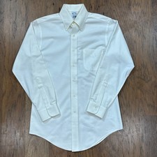 Vintage Brooks Brothers Shirt Mens 14.5-32 White OCBD Oxford Slim Dress Cotton