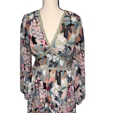 Floral Crochet Trim Tiered Maxi Dress Boho Women Large Multicolor Unbranded