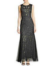 Vera Wang Sequin Embellished Trumpet Gown Dress  Sz 14  $448 black  *459