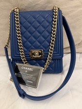 CHANEL Blue Quilted Crossbody Bag Gold Hardwa...