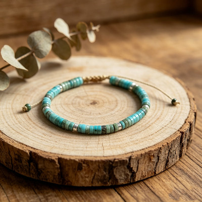 Blue Sea Sediment Jasper Heishi Bead Adjustable Bracelet Boho Healing Crystal