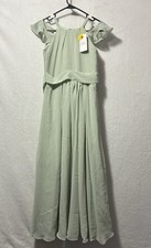 Girls Chiffon Cold Shoulder Floor Length Halter Bridesmaid Dress Sage Green