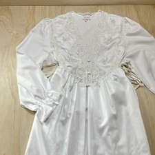 VTG Barbizon Satin Nightgown Robe Lace Embroidery Long Sleeve Maxi Wedding
