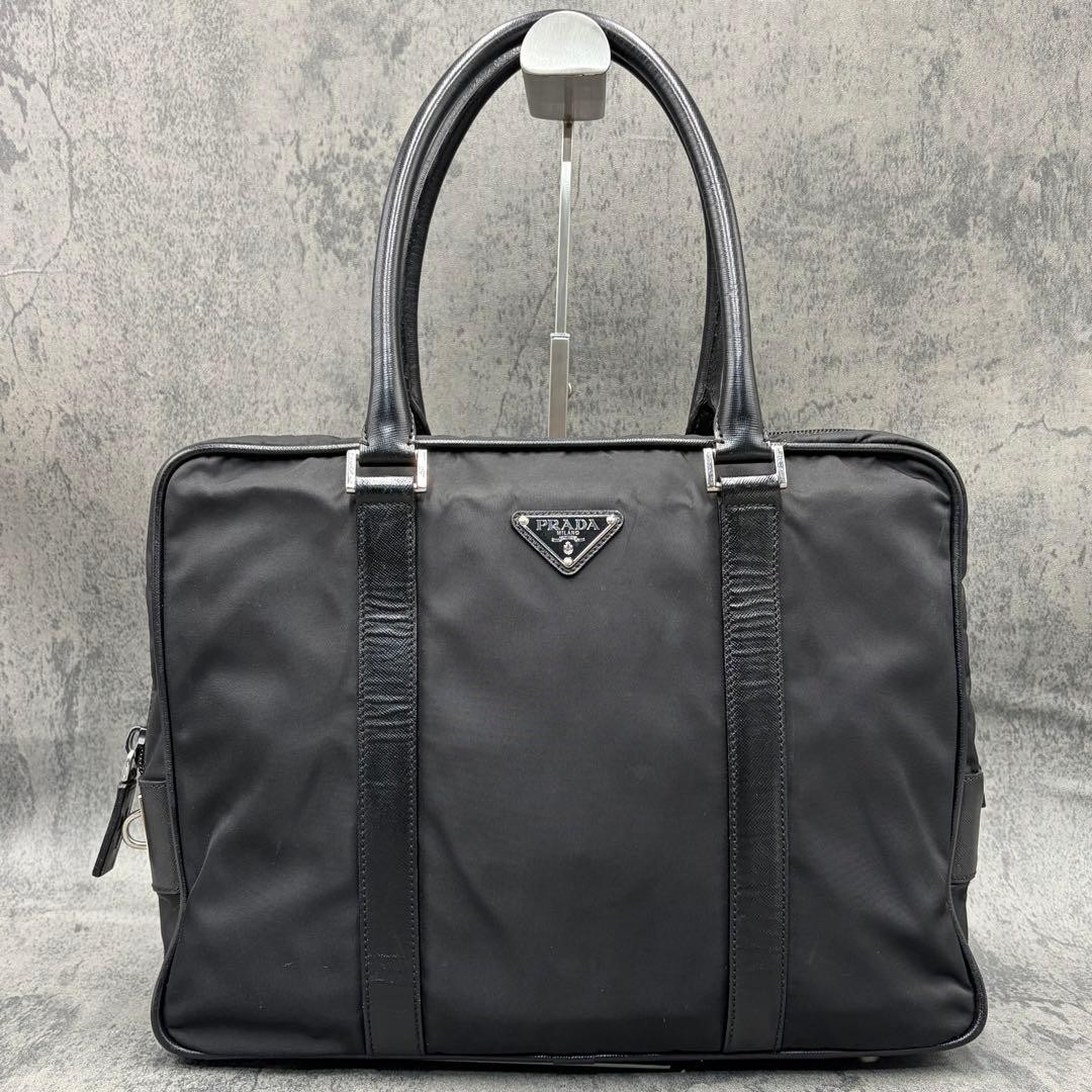 PRADA Triangle Logo Briefcase Business Hand Shoulder Bag Leather Auth R02128 thumbnail 2
