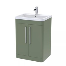 Image of Contemporary Floor Standing 2 Door Bathroom Vanity Unit, Satin Green, 600mm