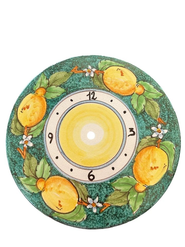 Placa de cerámica italiana esfera de reloj solo 9,5 pulgadas redondo limón flores repuesto Foto 2 de 4