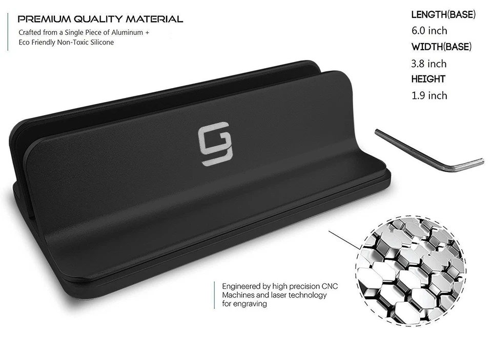 Vertical Laptop Stand [Adjustable] Desktop Aluminum Compact Fit All Sizes Black - Image 2 of 4