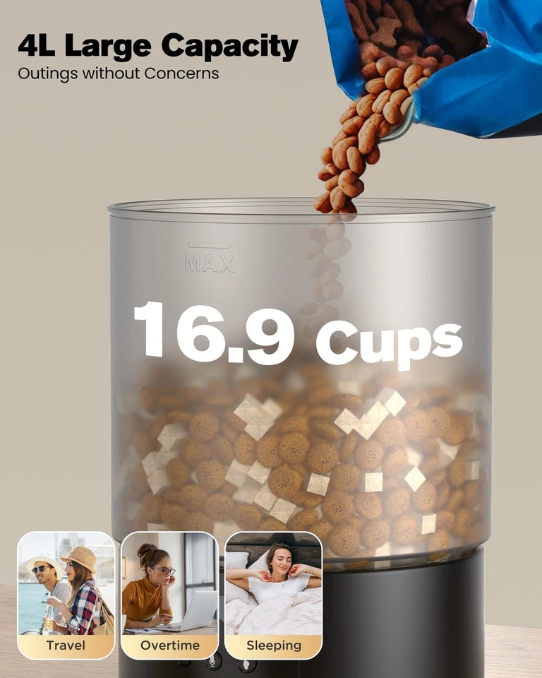 Distributore Automatico Cibo Gatti Cani WiFi Dosatore Crocchette per Animali - Immagine 3 di 4