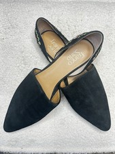 Franco Sarto Black Suede Floral Embroidered Ballet Flats Slip-On Pointed Toe