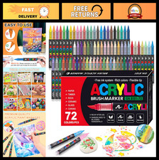 72 Colors Acrylic Paint Markers Set - Soft Brush Tip for Rock, Wood, Fabric, Can