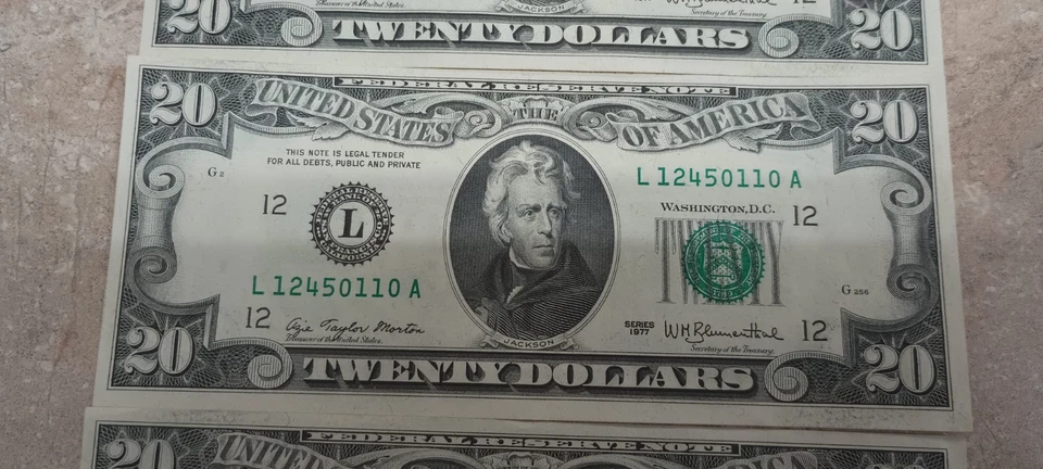 Four Consecutive 1977 20 Dollar Note San Francisco - Image 4 of 4