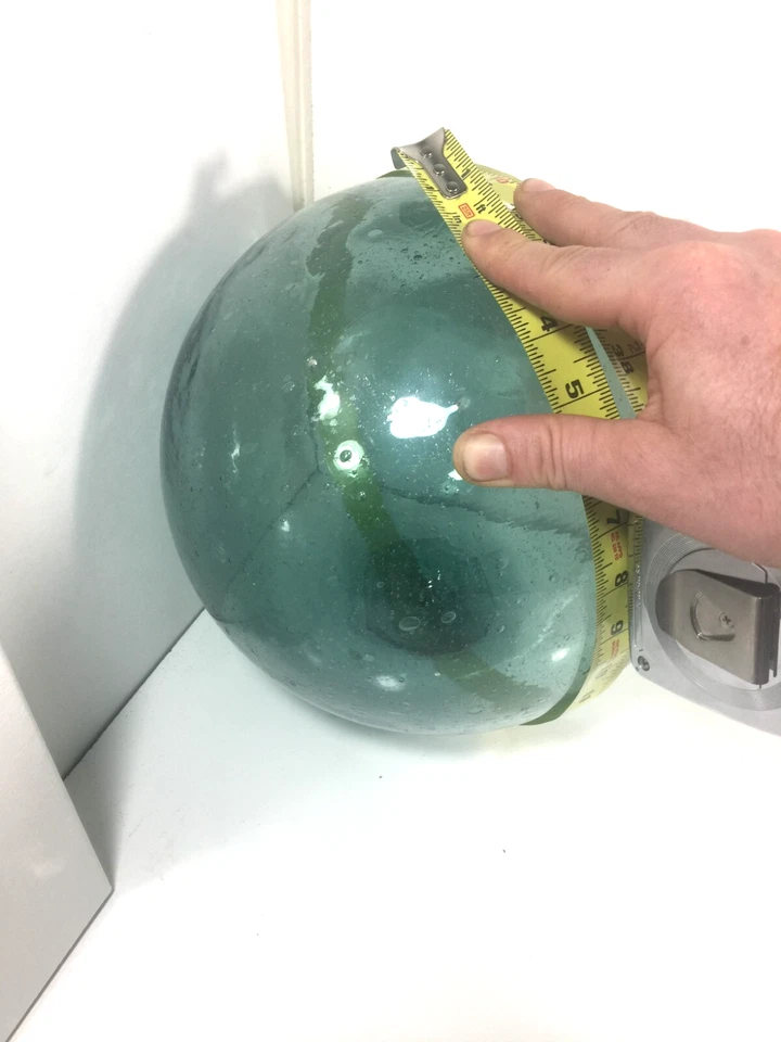 Antiguo flotador de pesca de circunferencia de 33" de vidrio japonés extra grande azul verde Foto 4 de 4