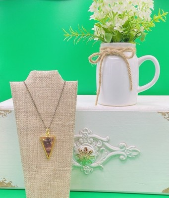 Handmade Gold & Brass Triangle Pendant Necklace W/ Crystals & Resin 18 