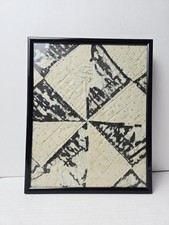 Antique framed quilt square black white pink dot 8 1/2"x10 1/2"