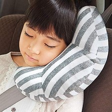 Kids Car Seat Travel Neck Pillow Soft Support Cushion Gray Strips