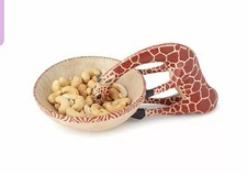 Kenyan Hand Carved Wooden Bowl Giraffe Figurine Snack Bowl
