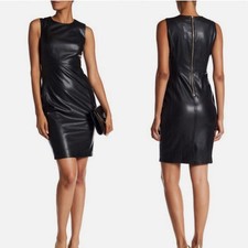 Calvin Klein NWOT Black Faux Leather Sleeveless Sheath Dress 10