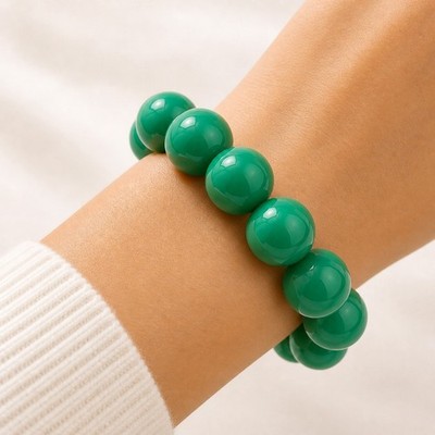 Klunker Damen Herren Armband 20mm Acrylperlen Retro elastisch 14 24 cm Grün NEU