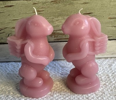 Set Of two Pink Rabbit Bunnies Figure Candles 4  Preowned