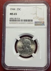 1944 Washington Quarter. NGC MS-65. Free Shipping