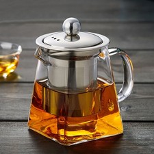 Heat Resistance Glass Teapot with Steel Infuser Tea Leaf Herbal Pot Tea Kettle