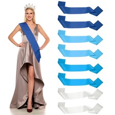 Satin Sash, Blank Sash Pageant 8 Pack  Light Blue/Lake Blue/Sapphire Blue/White